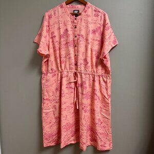 Lands End Womens Midi Dress Size 3X Oeko-Tex Colorful Tropical Sailboat Pockets